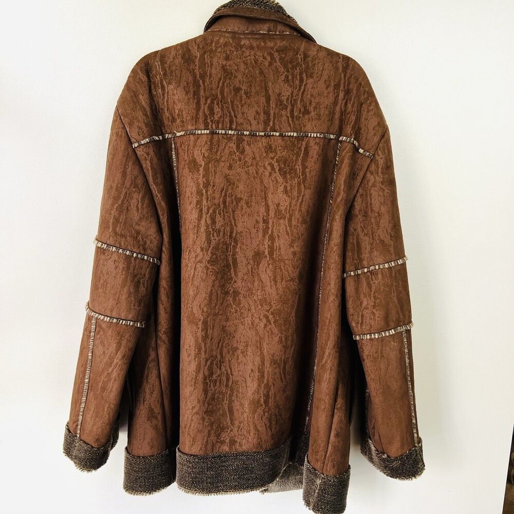 Prestige Brown Vegan Suede Sherpa Lined Fur Collar UltraSoft Jacket Coat Mens XL - Picture 7 of 10